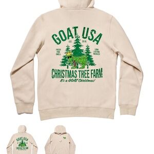 NWT Beige Hoodie with Green Christmas Tree Print